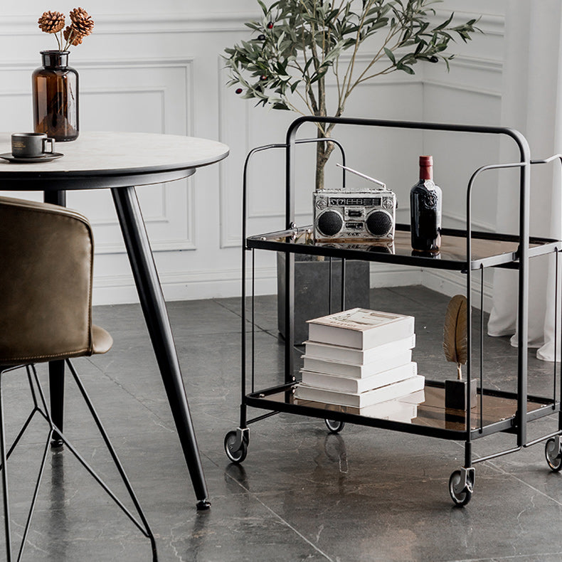 Contemporary Glass Top Corner Table with Shelf, Rectangular Side Table