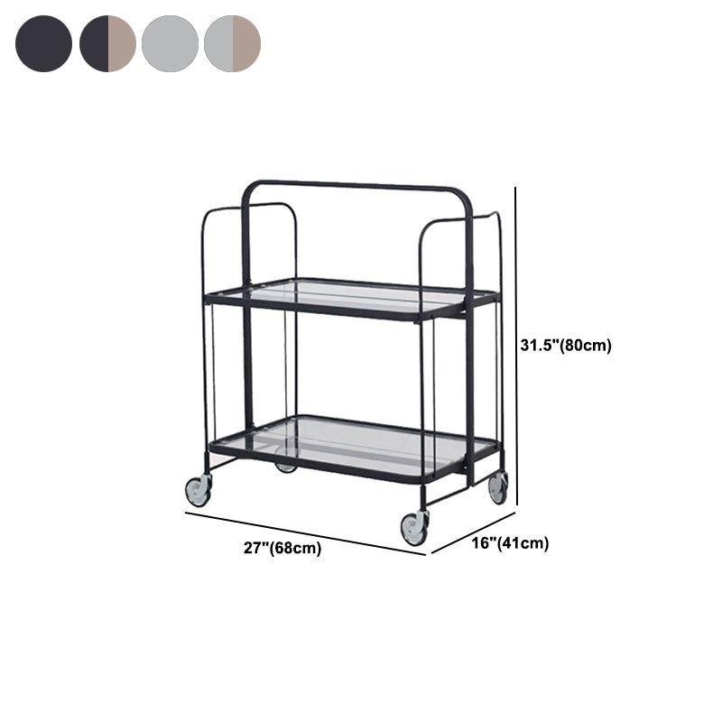 Contemporary Glass Top Corner Table with Shelf, Rectangular Side Table