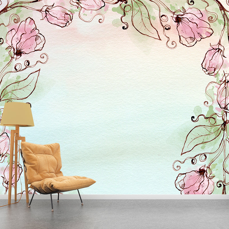 Illustration Mildew Resistant Mural Wallpaper Flowers Decoration Indoor Wall Mural