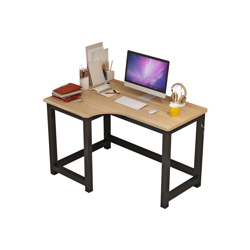 Modern Corner Wooden Writing Desk Cable Management H-Shape Office Desk with Metal Legs