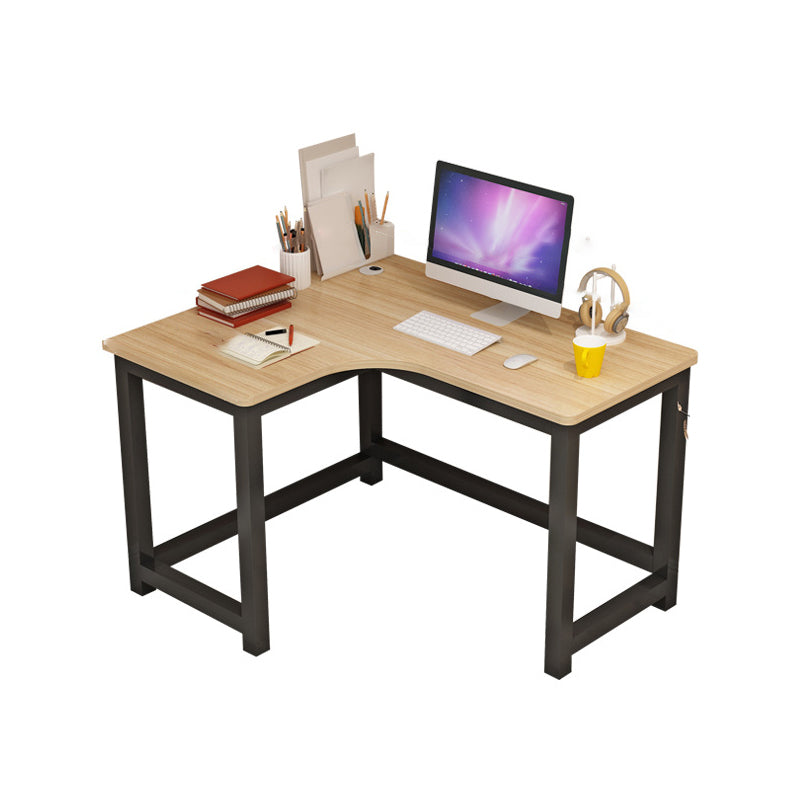 Modern Corner Wooden Writing Desk Cable Management H-Shape Office Desk with Metal Legs