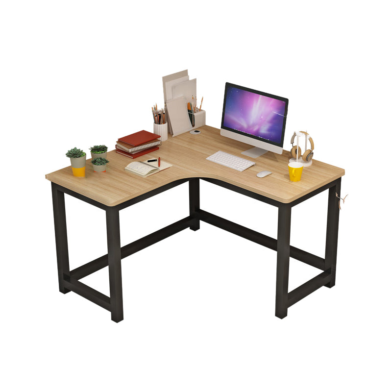 Modern Corner Wooden Writing Desk Cable Management H-Shape Office Desk with Metal Legs