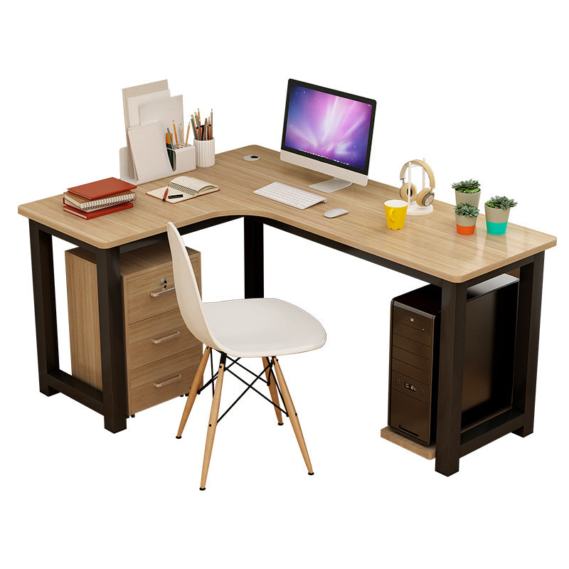 Modern Corner Wooden Writing Desk Cable Management H-Shape Office Desk with Metal Legs