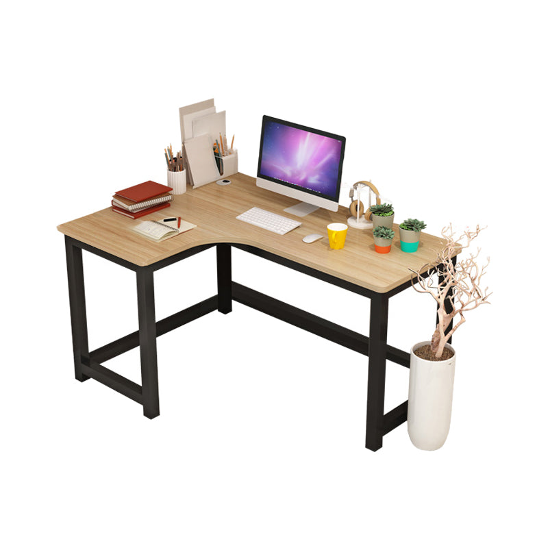 Modern Corner Wooden Writing Desk Cable Management H-Shape Office Desk with Metal Legs