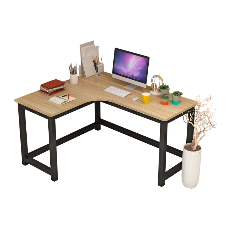 Modern Corner Wooden Writing Desk Cable Management H-Shape Office Desk with Metal Legs