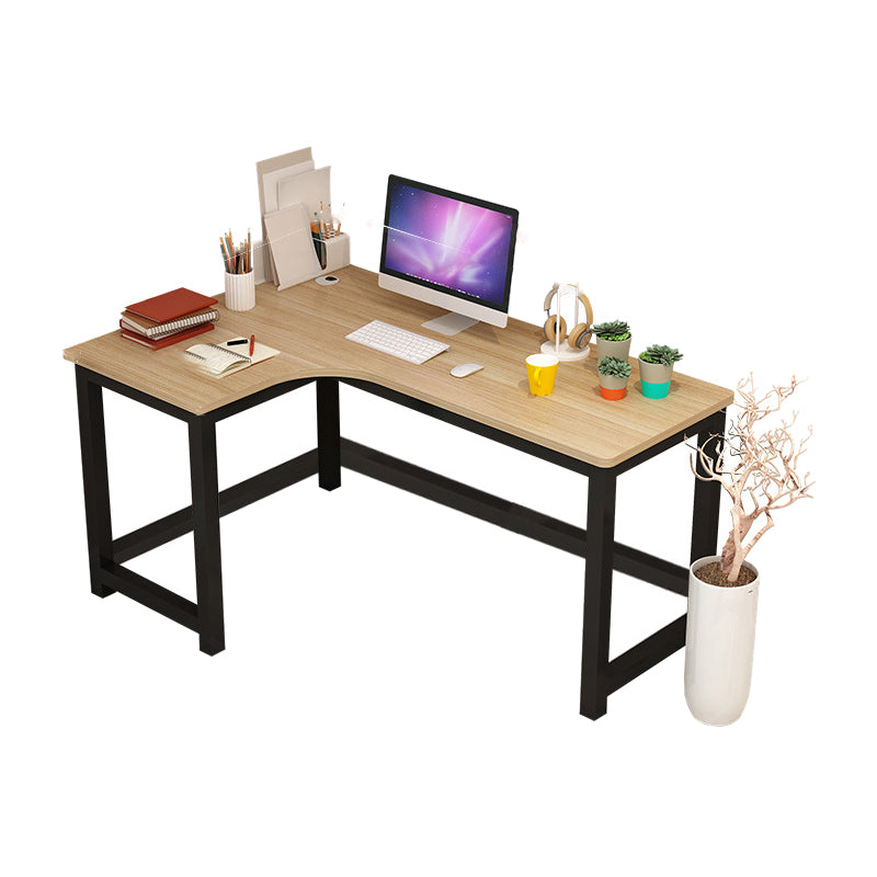 Modern Corner Wooden Writing Desk Cable Management H-Shape Office Desk with Metal Legs