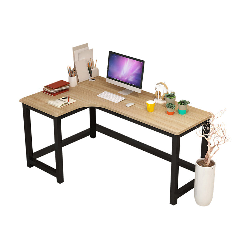 Modern Corner Wooden Writing Desk Cable Management H-Shape Office Desk with Metal Legs