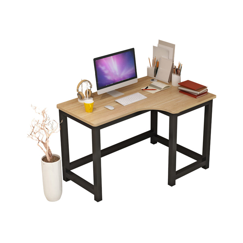 Modern Corner Wooden Writing Desk Cable Management H-Shape Office Desk with Metal Legs