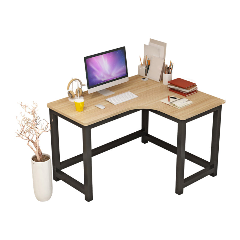 Modern Corner Wooden Writing Desk Cable Management H-Shape Office Desk with Metal Legs