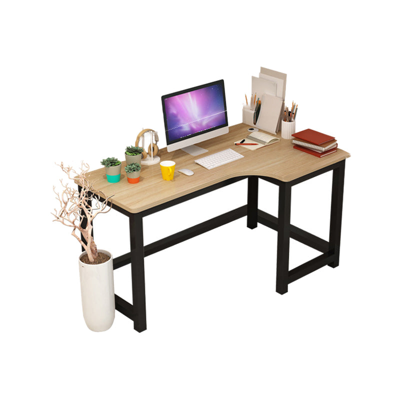 Modern Corner Wooden Writing Desk Cable Management H-Shape Office Desk with Metal Legs