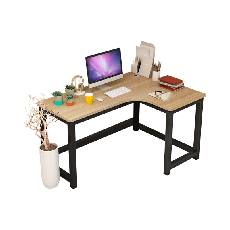 Modern Corner Wooden Writing Desk Cable Management H-Shape Office Desk with Metal Legs