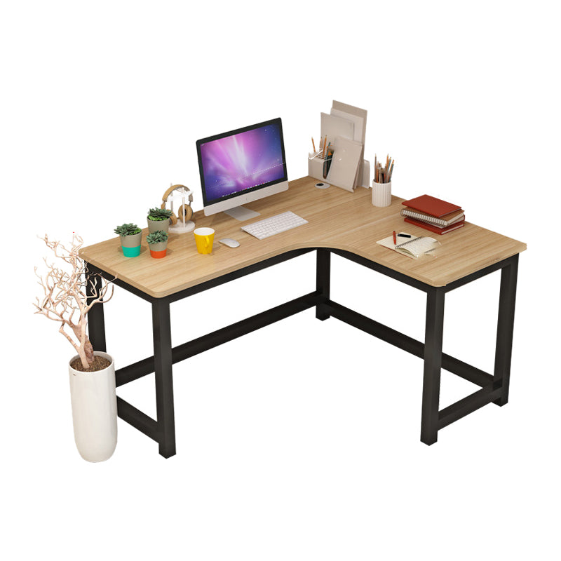 Modern Corner Wooden Writing Desk Cable Management H-Shape Office Desk with Metal Legs