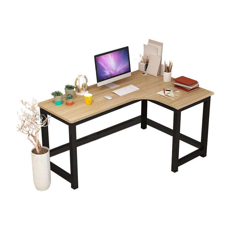 Modern Corner Wooden Writing Desk Cable Management H-Shape Office Desk with Metal Legs