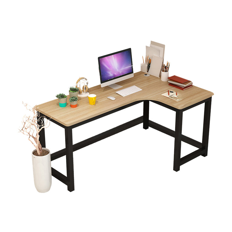 Modern Corner Wooden Writing Desk Cable Management H-Shape Office Desk with Metal Legs