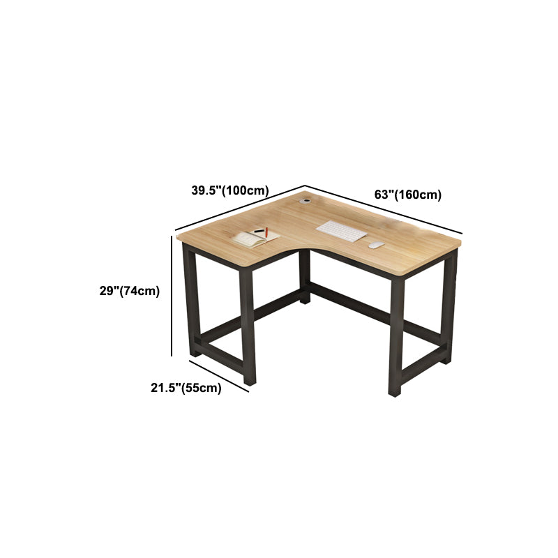 Modern Corner Wooden Writing Desk Cable Management H-Shape Office Desk with Metal Legs