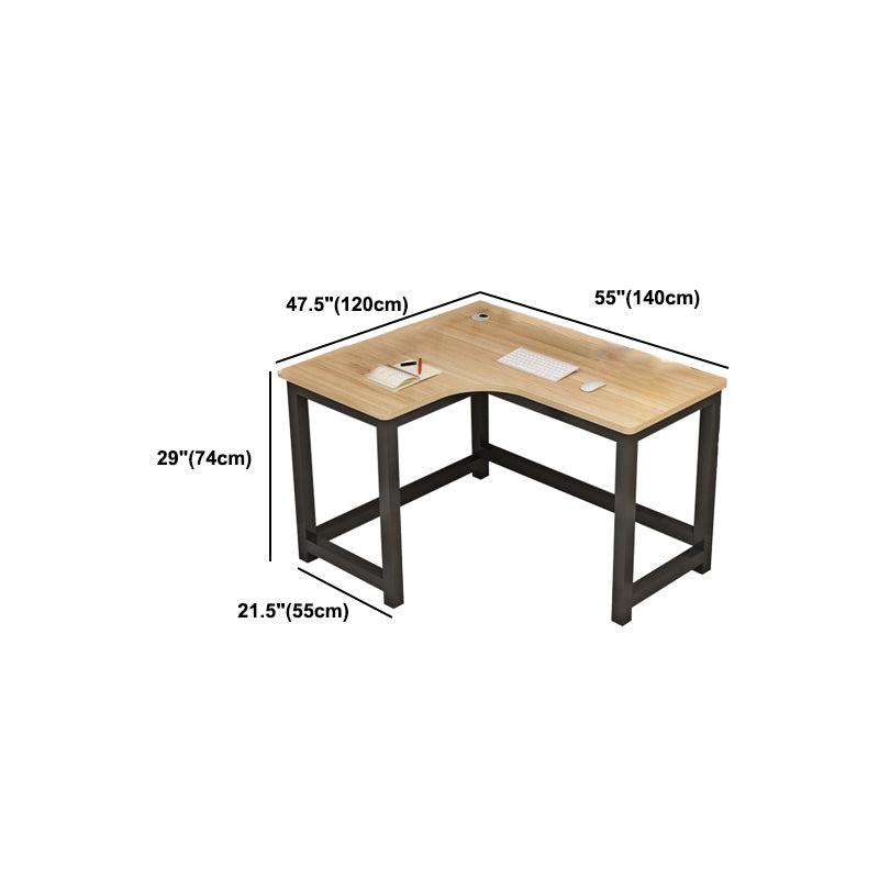 Modern Corner Wooden Writing Desk Cable Management H-Shape Office Desk with Metal Legs