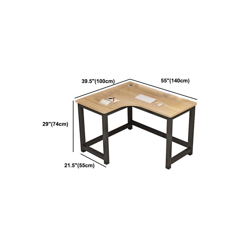 Modern Corner Wooden Writing Desk Cable Management H-Shape Office Desk with Metal Legs