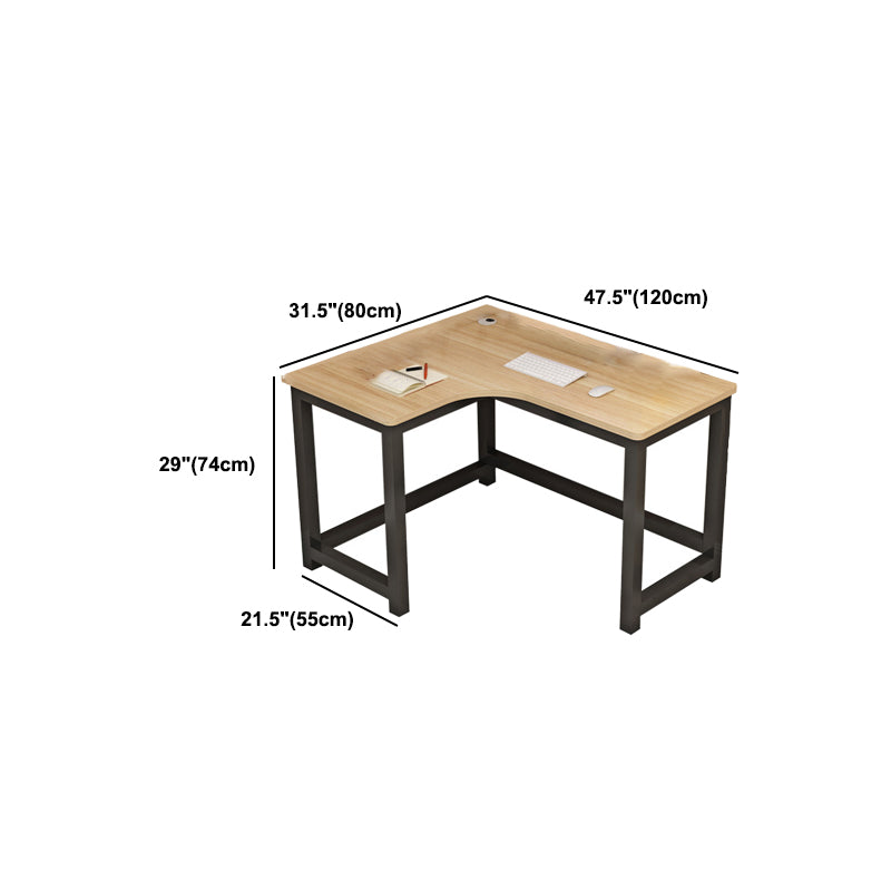 Modern Corner Wooden Writing Desk Cable Management H-Shape Office Desk with Metal Legs