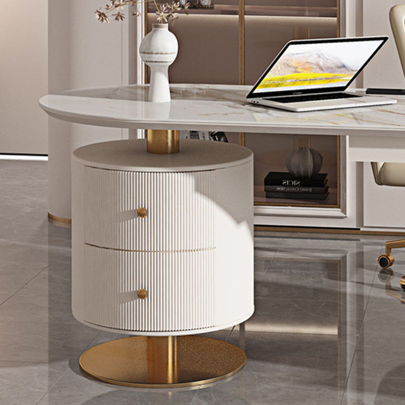 Stone and Metal Writing Desk with Drawers Office Desk White for Office