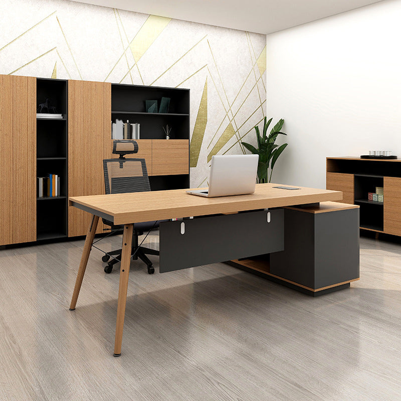 Contemporary Natural Office Desk Pedestal L-Shape Executive Desk for Office