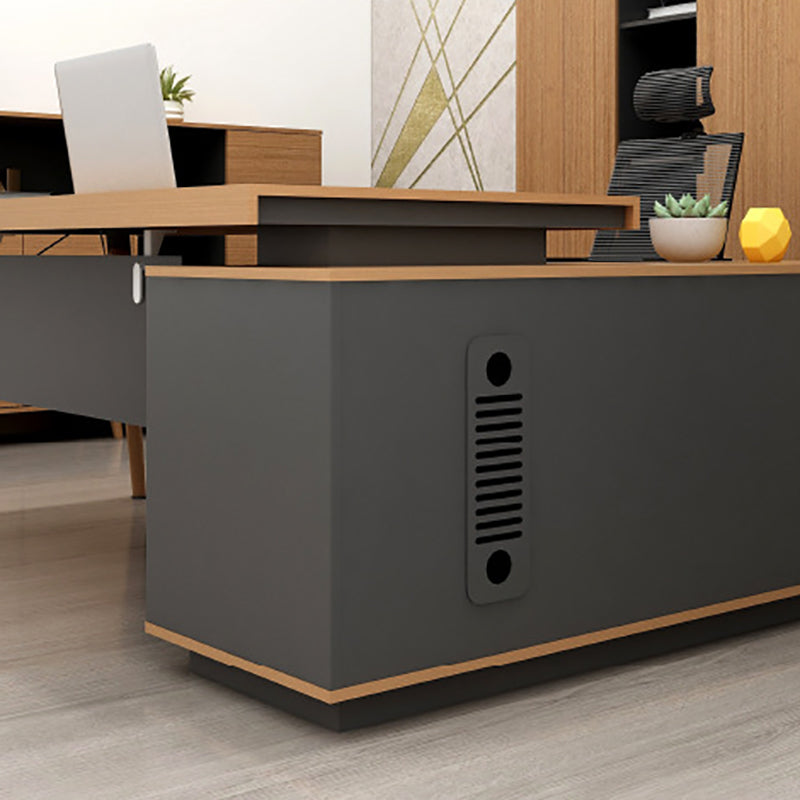 Contemporary Natural Office Desk Pedestal L-Shape Executive Desk for Office