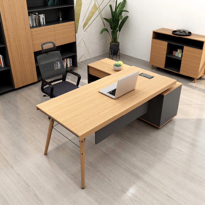 Contemporary Natural Office Desk Pedestal L-Shape Executive Desk for Office