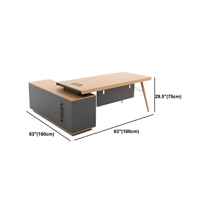 Contemporary Natural Office Desk Pedestal L-Shape Executive Desk for Office