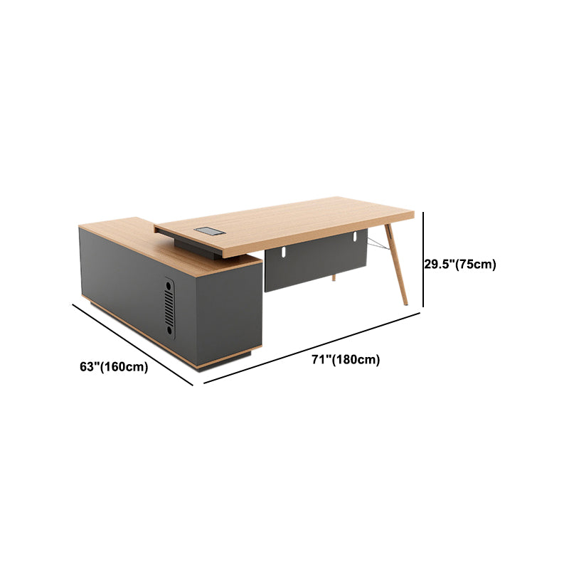 Contemporary Natural Office Desk Pedestal L-Shape Executive Desk for Office