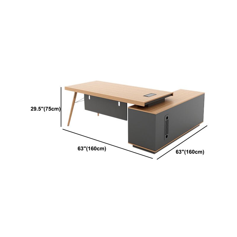 Contemporary Natural Office Desk Pedestal L-Shape Executive Desk for Office