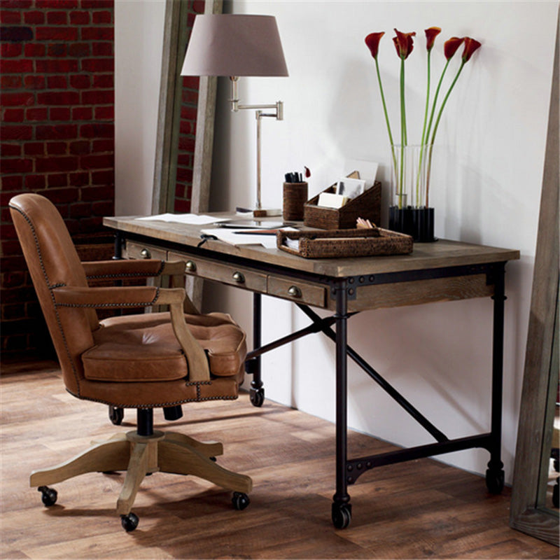 Industrial Solid Wood Office Desk Rectangular Writing Desk for Home