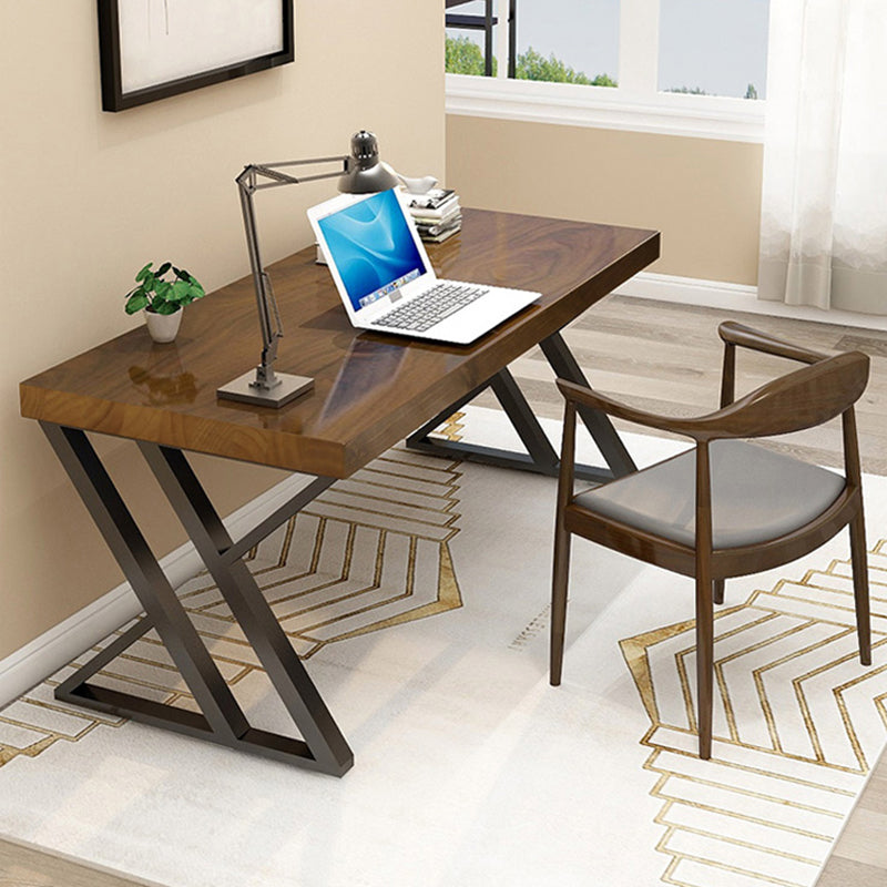 Industrial Wooden Office Desk Rectangular Natural Writing Desk with Metal Legs