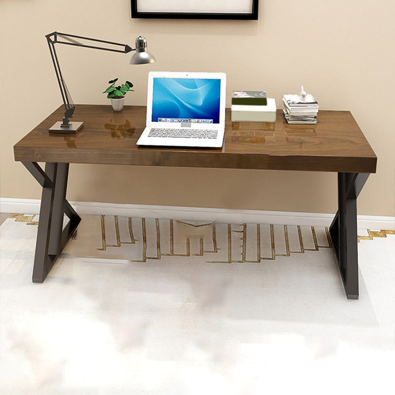 Industrial Wooden Office Desk Rectangular Natural Writing Desk with Metal Legs