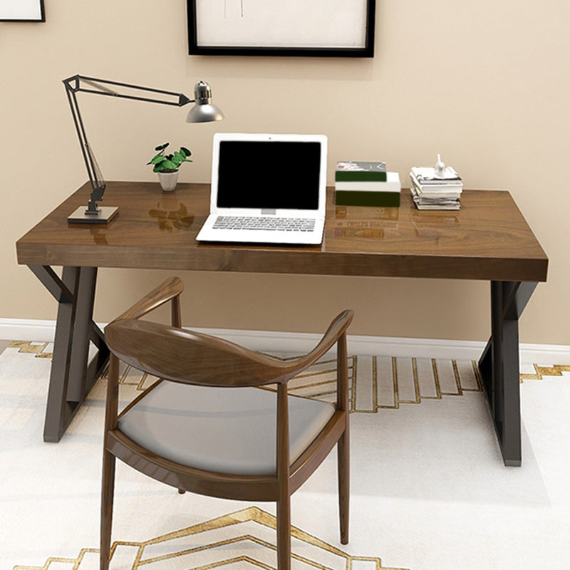 Industrial Wooden Office Desk Rectangular Natural Writing Desk with Metal Legs