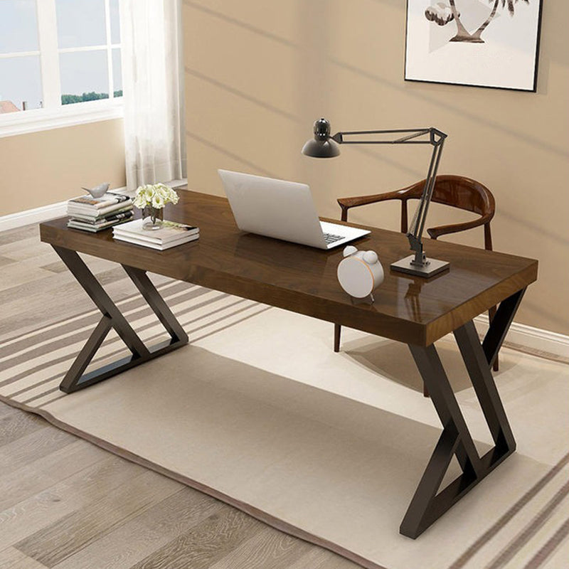 Industrial Wooden Office Desk Rectangular Natural Writing Desk with Metal Legs