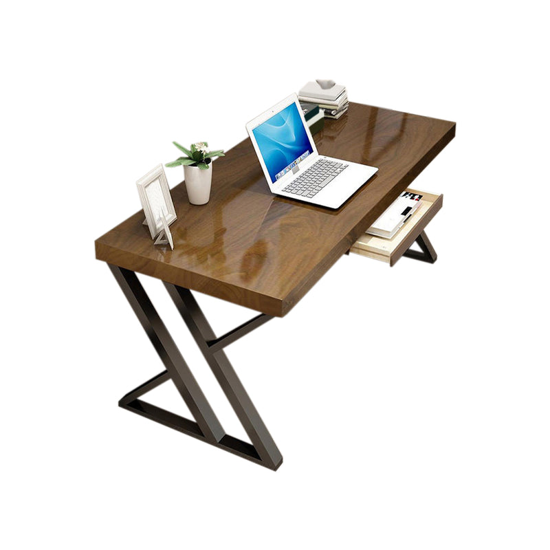 Industrial Wooden Office Desk Rectangular Natural Writing Desk with Metal Legs