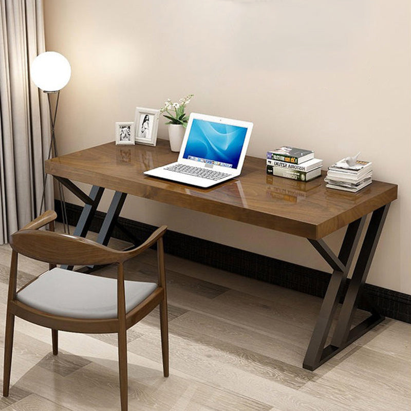 Industrial Wooden Office Desk Rectangular Natural Writing Desk with Metal Legs