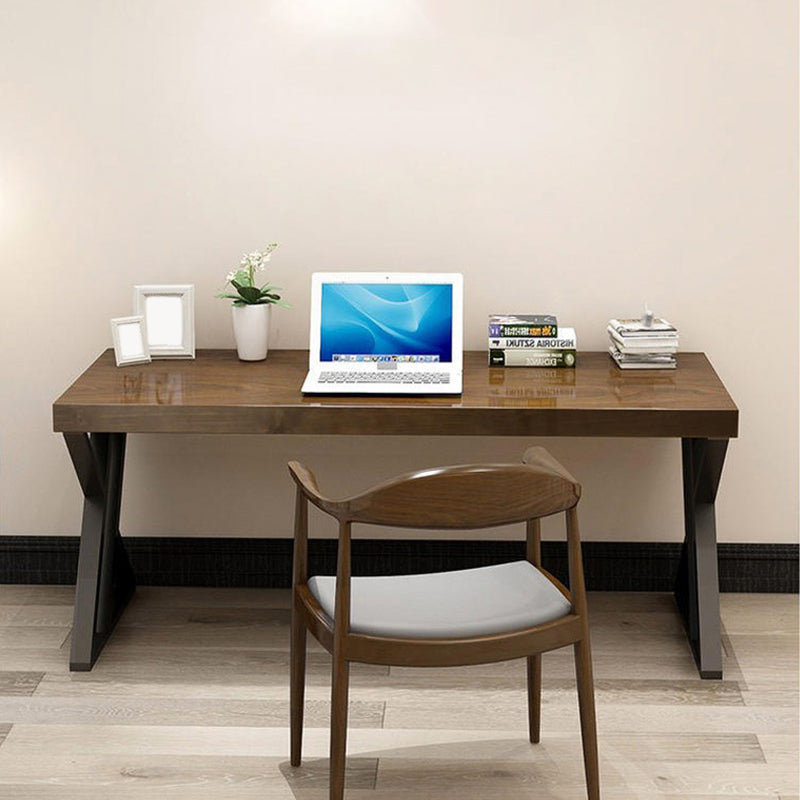 Industrial Wooden Office Desk Rectangular Natural Writing Desk with Metal Legs