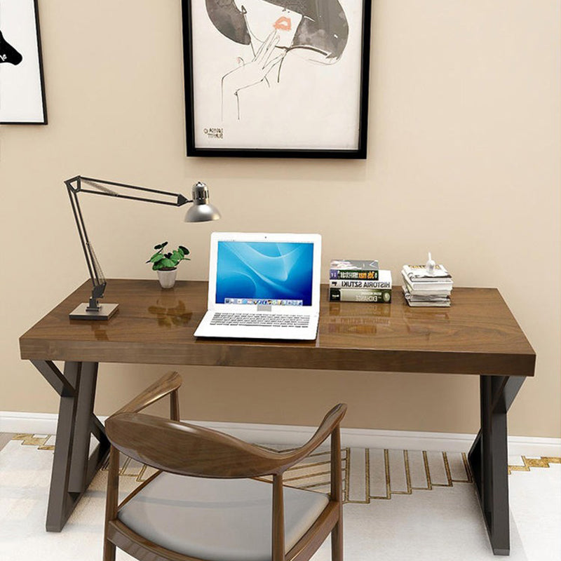 Industrial Wooden Office Desk Rectangular Natural Writing Desk with Metal Legs