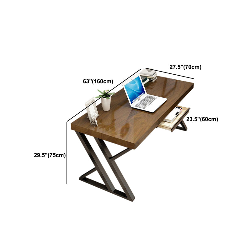 Industrial Wooden Office Desk Rectangular Natural Writing Desk with Metal Legs