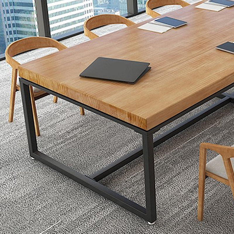 Cable Management Industrial Rectangular Writing Desk Natural Office Desk with Metal Legs