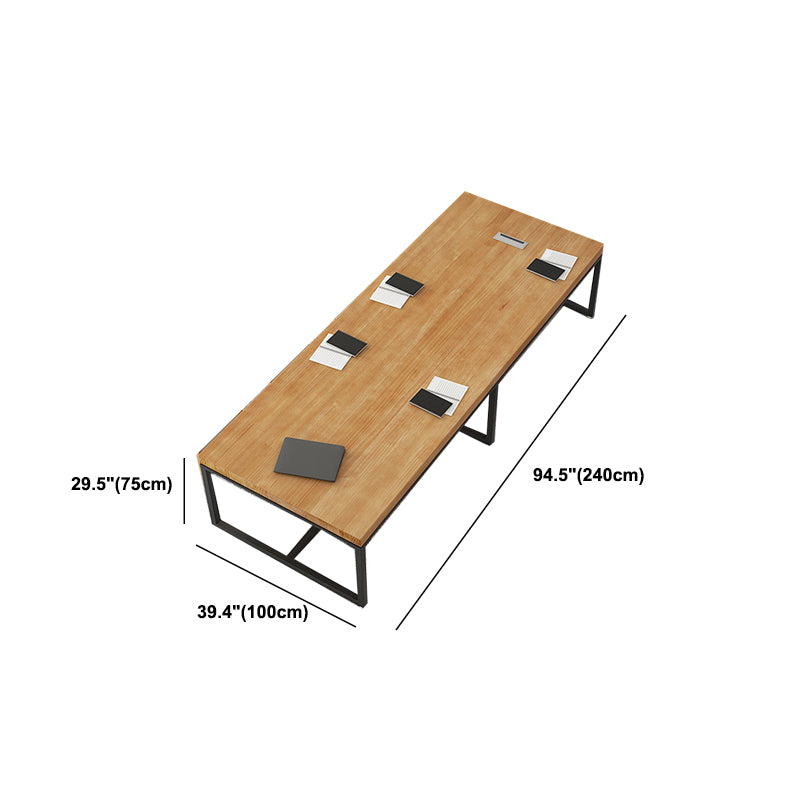 Cable Management Industrial Rectangular Writing Desk Natural Office Desk with Metal Legs