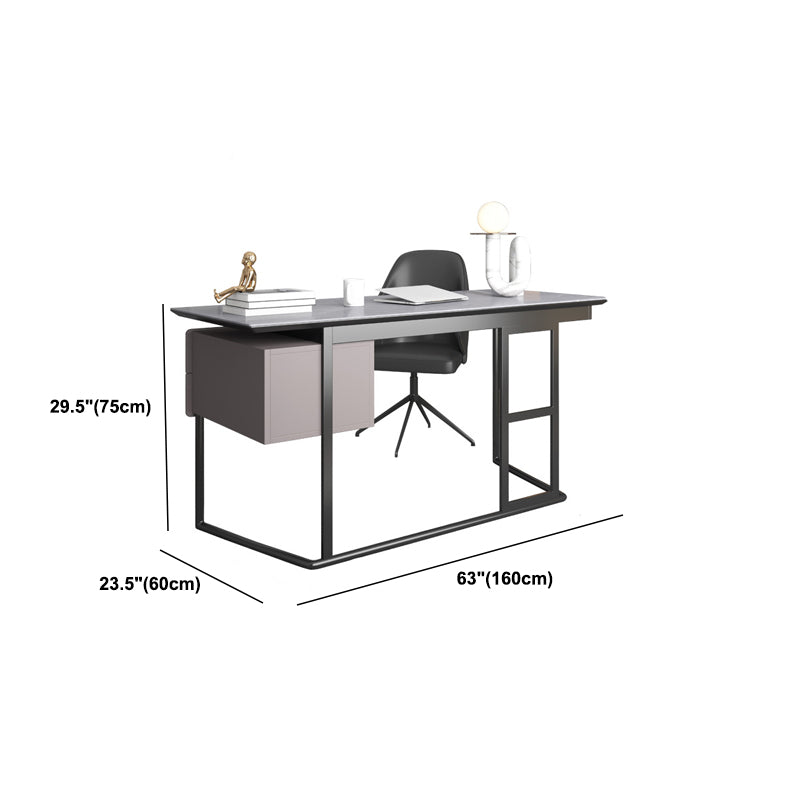 Rectangular Grey Writing Desk Metal and Stone Office Desk with 2 Drawers