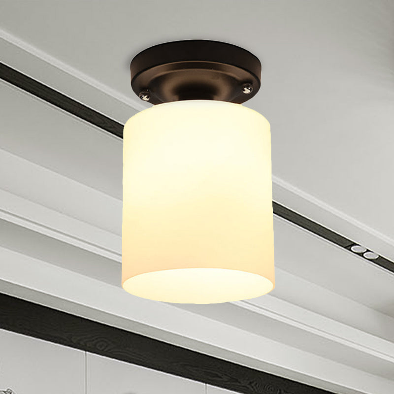 Black One Light Aftemio a soffitto industriale in vetro latte semifulto per corridoio per corridoio