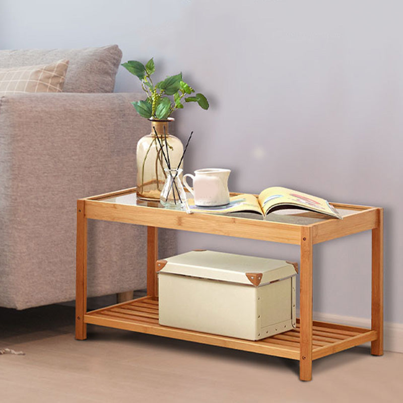 Wooden and Glass Bed Nightstand Modern Minimalist Open Bedside Table with Legs