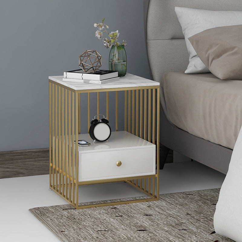 Contemporary 24"H Lower Shelf Nightstand Marble Bedside Cabinet for Bedroom