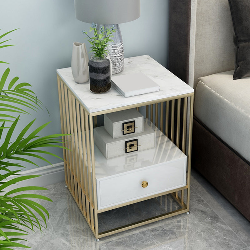 Contemporary 24"H Lower Shelf Nightstand Marble Bedside Cabinet for Bedroom