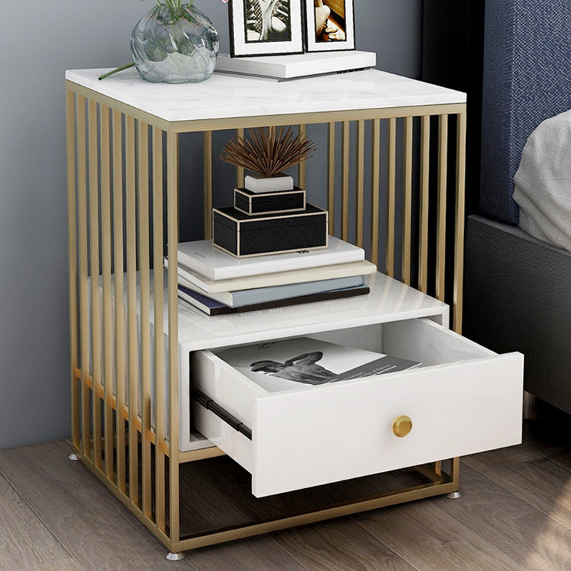 Contemporary 24"H Lower Shelf Nightstand Marble Bedside Cabinet for Bedroom