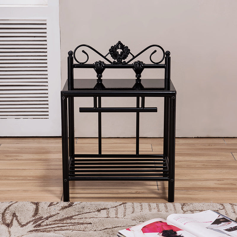 Industrial 2 Shelves Night Table Wooden Nightstand for Bedroom