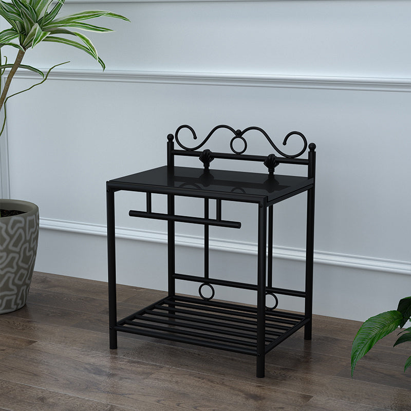 Industrial 2 Shelves Night Table Wooden Nightstand for Bedroom