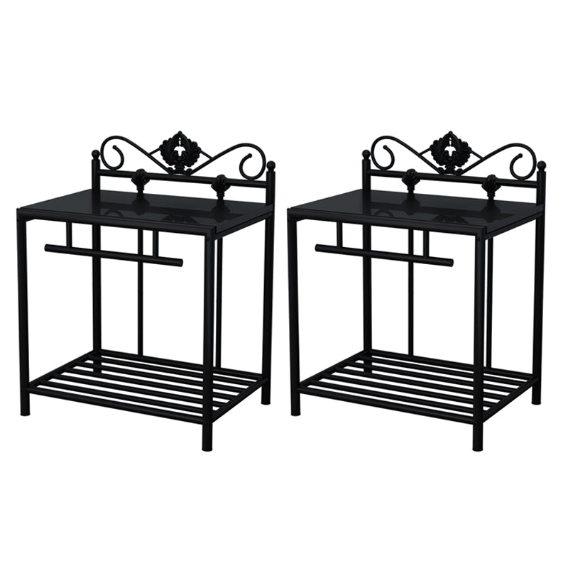 Industrial 2 Shelves Night Table Wooden Nightstand for Bedroom